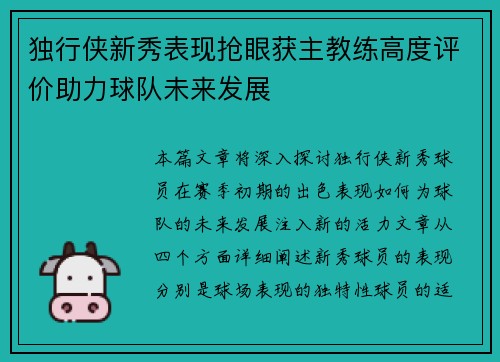 独行侠新秀表现抢眼获主教练高度评价助力球队未来发展